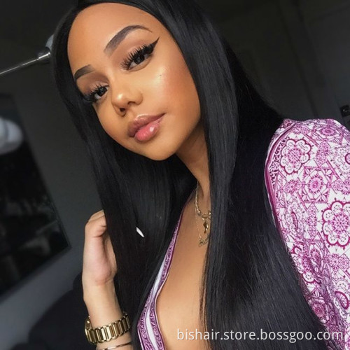 BIS Brazilian 100% Human  Hair 4x4 Silky Straight Waves Wig For Black Women, 150 Density Wigs With Transparent Lace Closure Wig